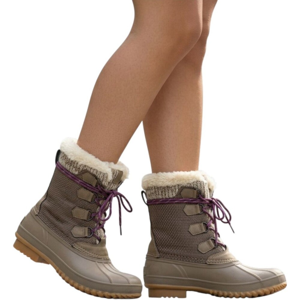 Khombu Kerigan Womens 10 Brown Faux Fur Lace Up Duck Snow Boots Winter